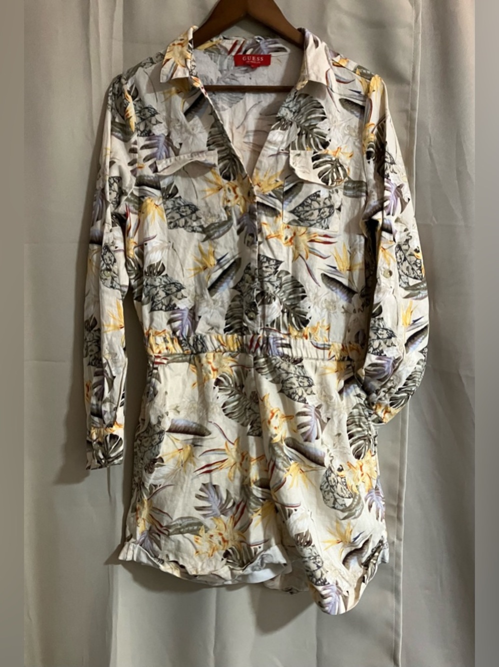 Guess Cream Romper with Yellow and Green Tropical Print